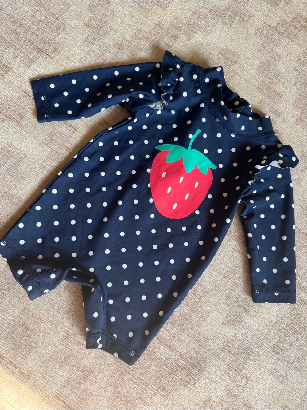 Carter's Strawberry Navy Polka Dot Baby Rashgaurd with Ruffle Shoulder size 3M